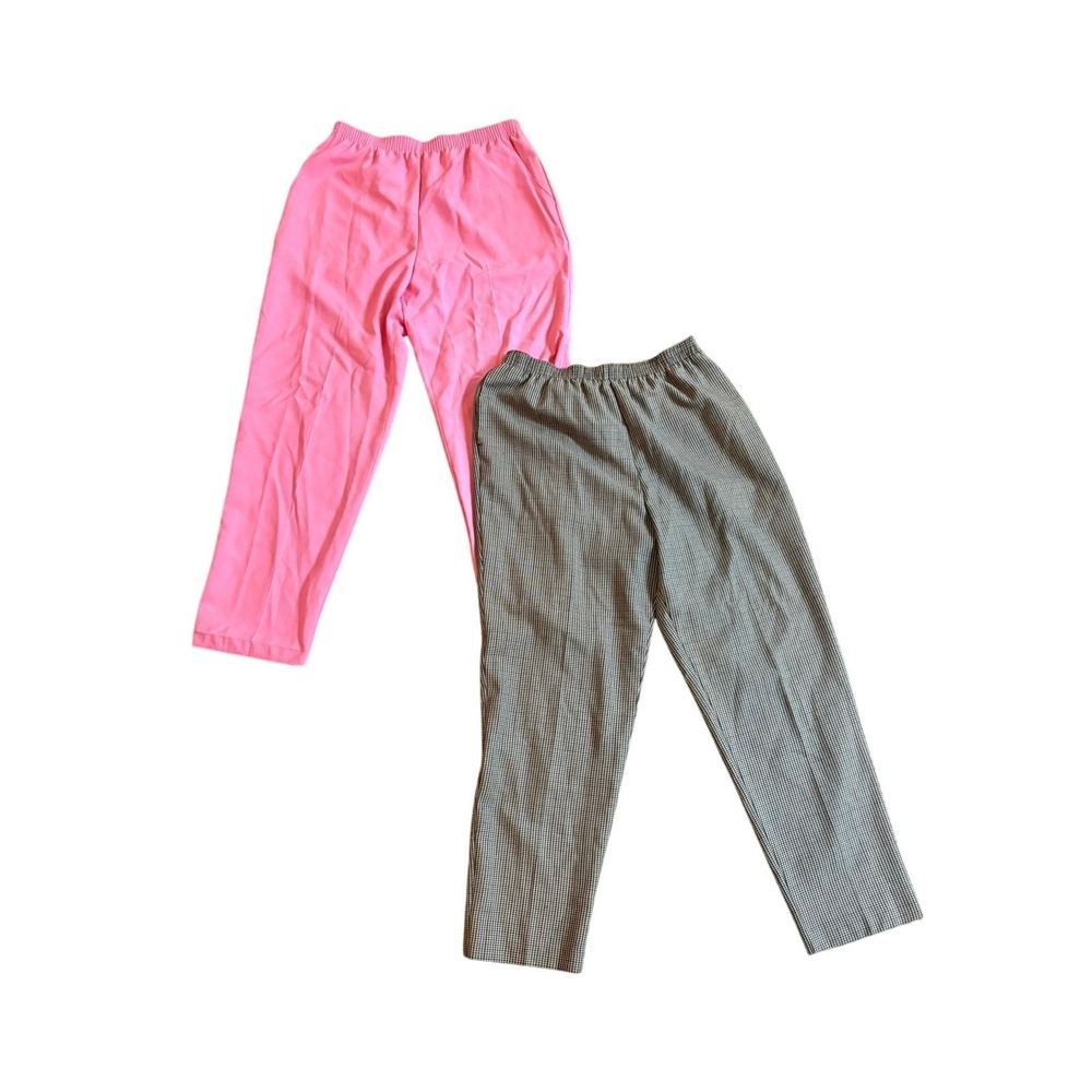 Bundle of 2 Women's 16 Casual Elastic Waist Pant - 1 Pink and 1 Brown Plaid NWT